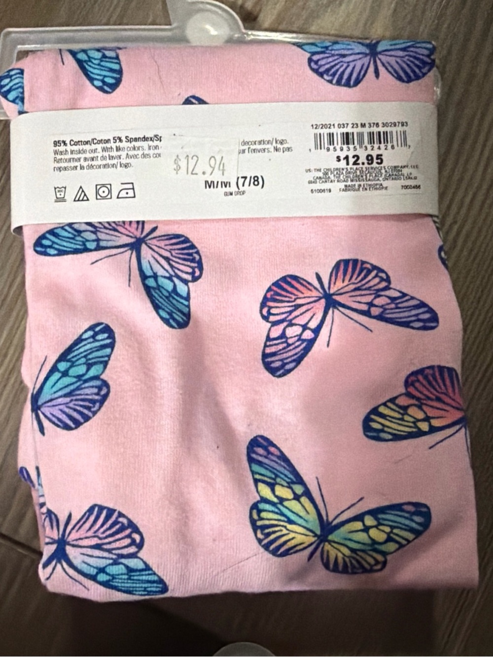 Girls 7/8 The Children's Place Capri Leggings - Pink Butterfly & Aqua Tie-Dye - Picture 4 of 6